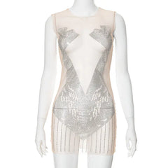 Sheer Mesh Hot Drilling Dress Mytrendss