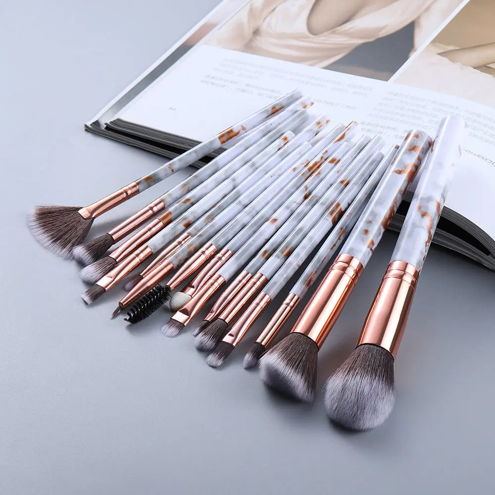 15 Marbled Design Makeup Brushes Set Mytrendss