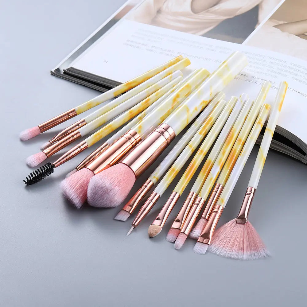 15 Marbled Design Makeup Brushes Set Mytrendss