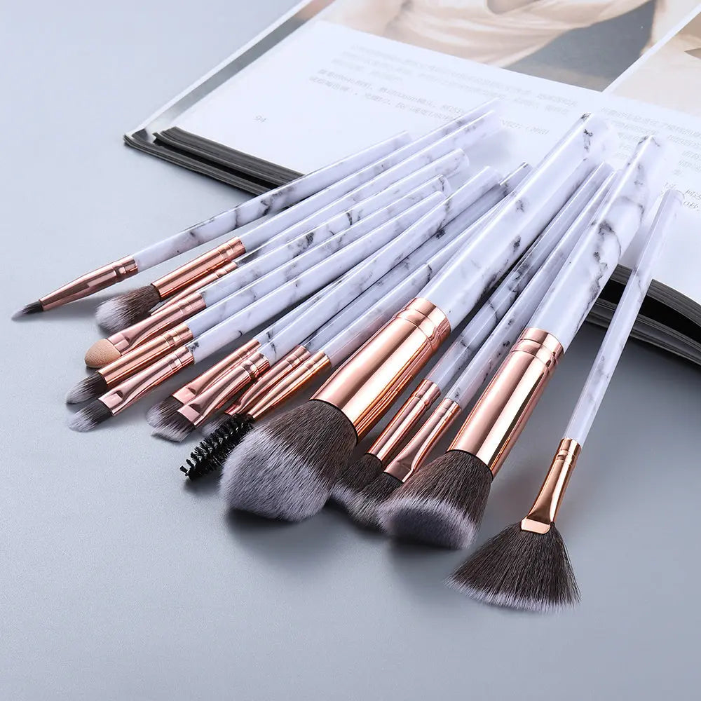 15 Marbled Design Makeup Brushes Set Mytrendss