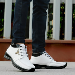 Men's Synthetic Leather Lace Up Boot Slide Casual Shoe White