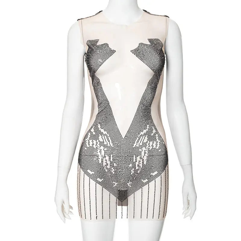 Sheer Mesh Hot Drilling Dress Mytrendss