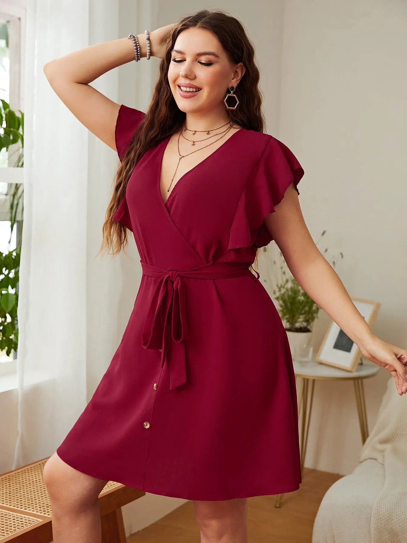 Summer Plus Size Ladies Deep V Party Dresses - Mytrendss